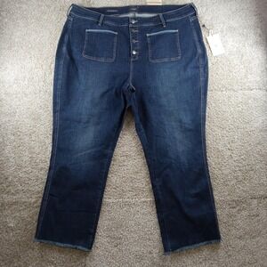 NYDJ Jeans‎ Womens 24W Blue Marilyn Straight Ankle Patch Pocket Frayed Hem Denim